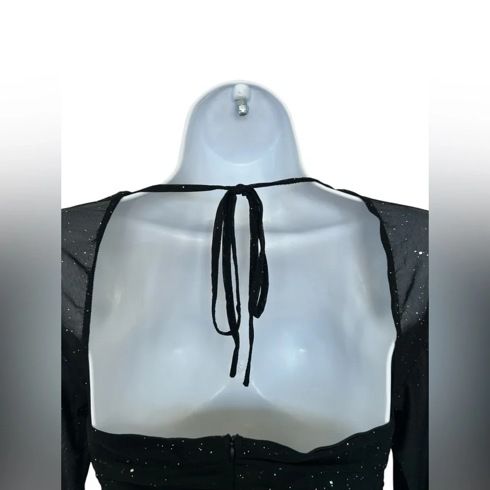 🆕 NWOT 🖤 Glitter Mesh Sweetheart Neck Bodycon Dress | LBD | Women’s Small - Picture 9 of 15